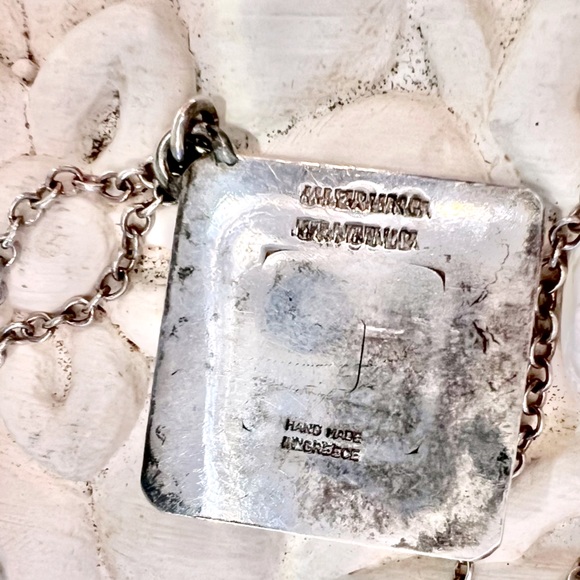 Vintage Silver Handmade 3-D Rose square pendant with Marcasite estate piece - Picture 14 of 15